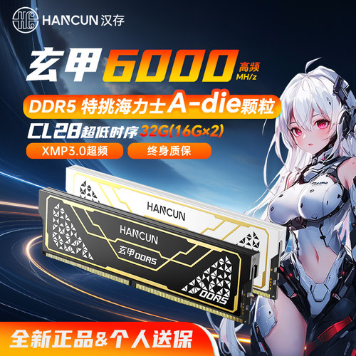 汉存玄甲DDR5 32g内存套条16Gx2台式c28电脑6000海力士颗粒A-die