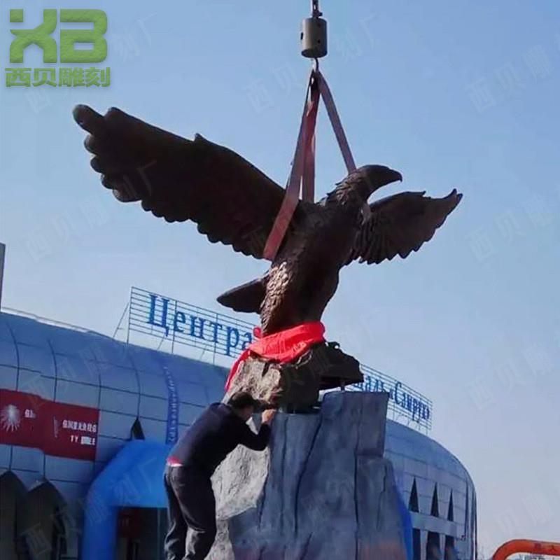 户外广场大型铜老鹰雕塑 大鹏展翅翱翔主题纯铜景观动物标志摆件