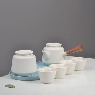 一壶两杯茶具套组侧把壶家用泡茶杯茶壶四杯快客陶瓷茶盘迷你酒店