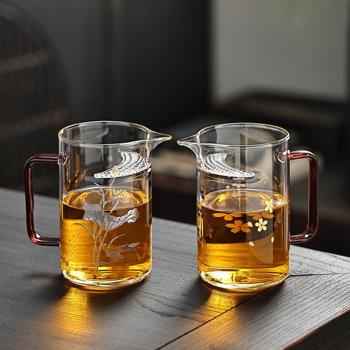 高硼硅家用茶水分离过滤带把月牙杯大容量茶具一体分茶器玻璃杯子