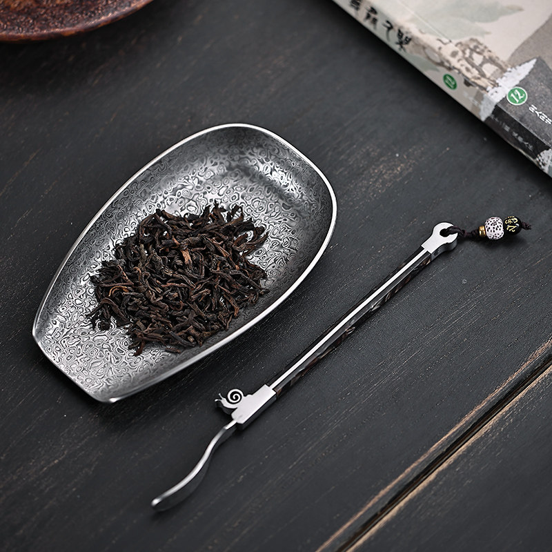 爱赏大马士革花纹钢茶则茶拨茶枕茶铲功夫茶具配件茶针茶勺二件套