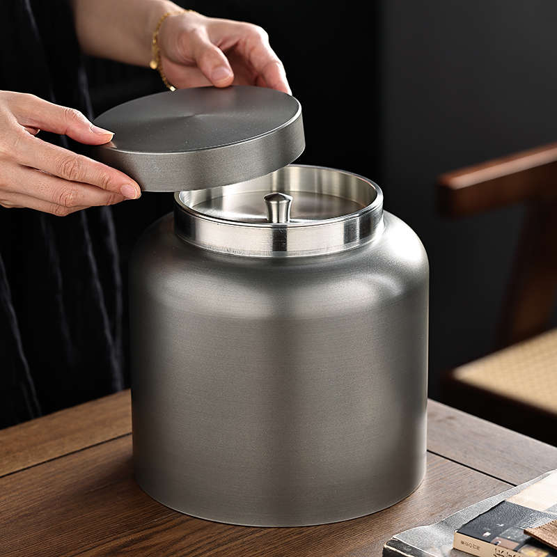 爱赏高纯度锡器茶叶罐家用双盖密封储物罐白茶普洱散茶储茶罐大号