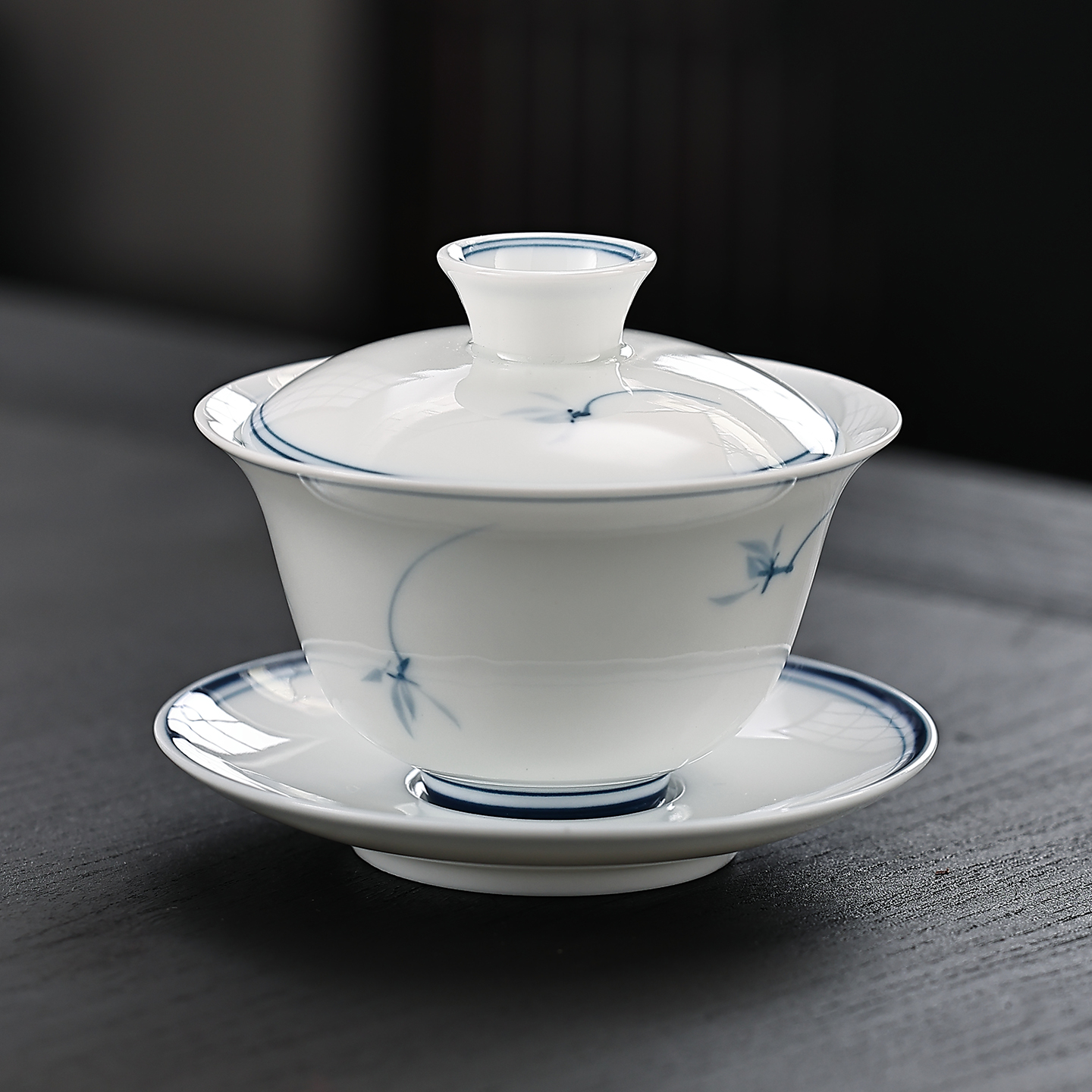 爱赏潮汕功夫茶碗陶瓷三才盖碗茶具中式小号薄胎青花瓷风格泡茶碗