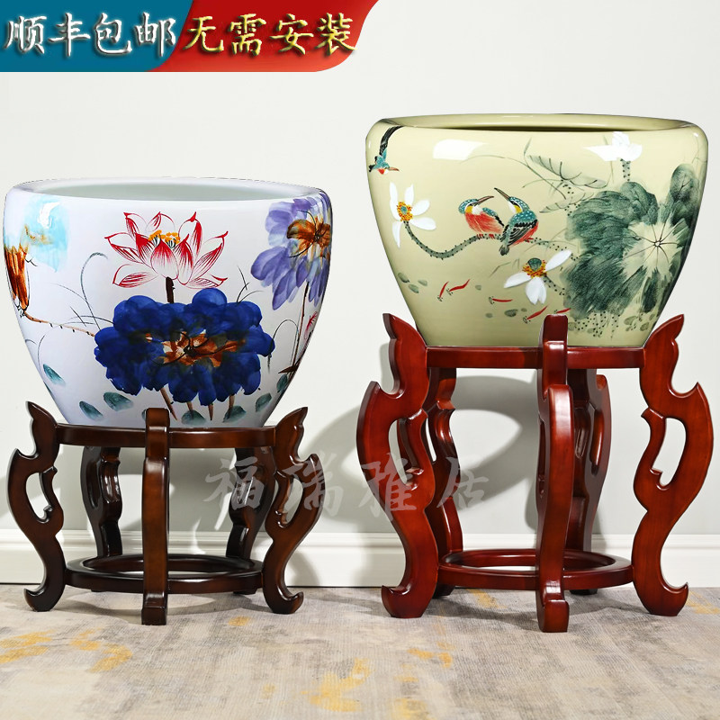 实木中式圆形鱼缸架子盆景架花架花瓶架木质空调底座奇石酒坛底座