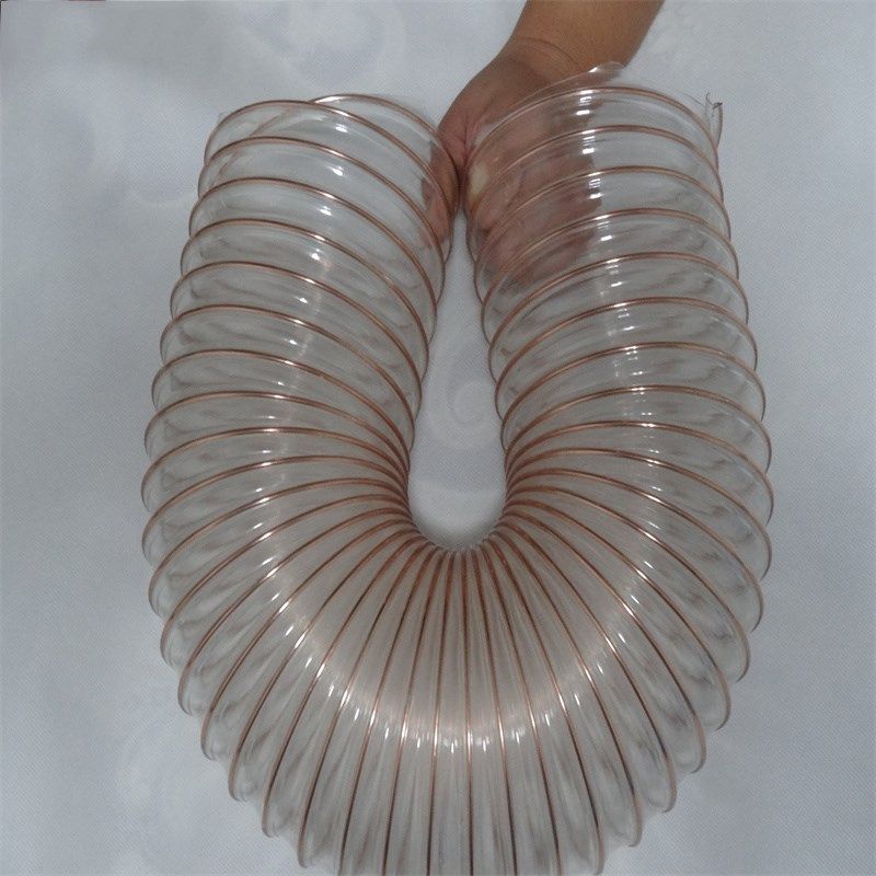 pu木工机械通风除尘风管聚氨酯钢丝伸缩透明耐磨耐用塑料波纹软管