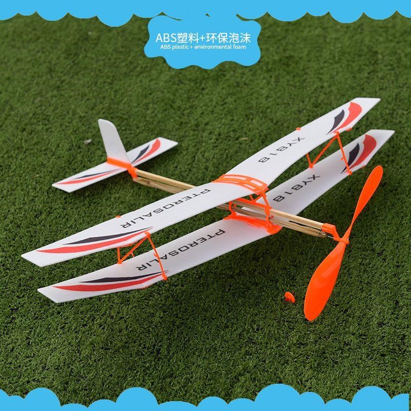 橡皮筋动力飞机双翼滑翔飞机雷鸟橡皮筋动力飞机直升机模型拼