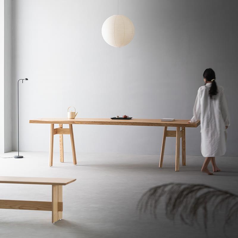 叁几 白蜡木餐桌家用小户型原木书桌简约现代异形实木大板茶桌子