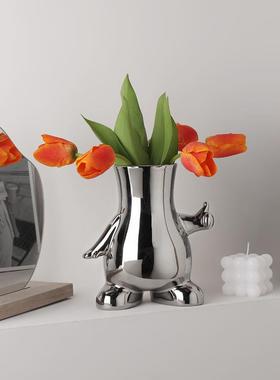 纯手工制作的小陶瓷花瓶装饰品客厅餐桌郁金香人造花干花插花家庭