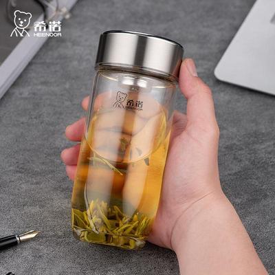 希诺新款鹅蛋玻璃杯单层加厚带滤网泡茶杯商务办公车载可携式水杯