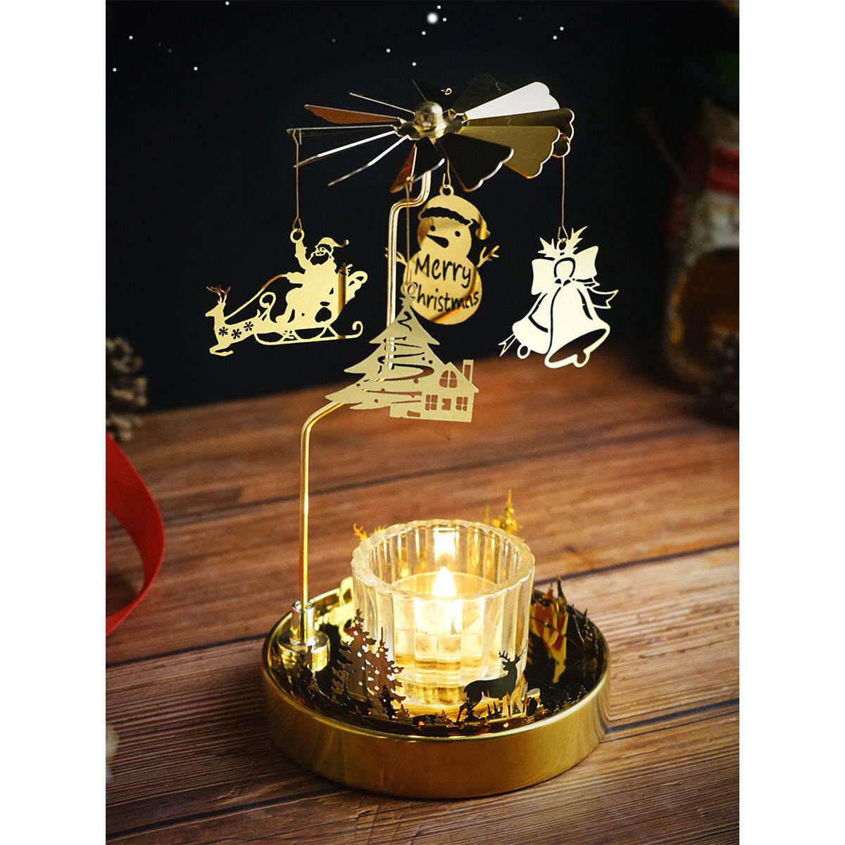 圣诞节旋转烛台走马灯装饰摆件香薰蜡烛氛围浪漫烛光晚餐道具礼物