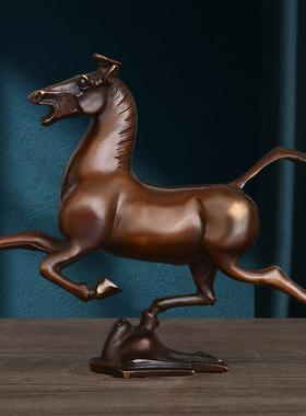 铜马踏飞燕摆件纯黄铜马玄关生肖马摆饰家居办公室招财马开业礼品