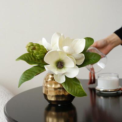ladylike手感玉兰花束彷真花摆件 客厅餐桌花摆花 假花装饰花瓶