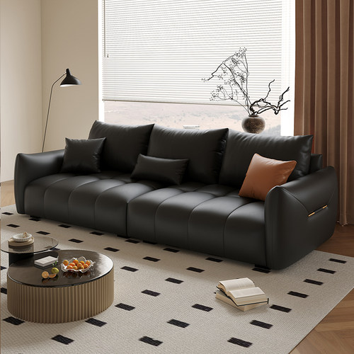 斯帝罗兰叙室 意式极简黑色真皮牛角沙发客厅轻奢设计师款小户型