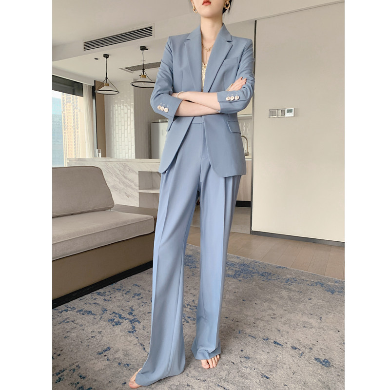 高级感西装外套女秋冬时尚气质女神范职业正装黑色直筒裤西服套装