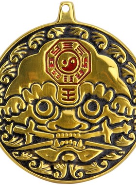 铜狮咬剑八卦镜凸镜朱砂描虎头牌兽头家居庭院门口室外虎咬剑挂件