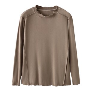 春秋新款长袖打底衫200斤胖mm大码女装宽松显瘦百搭上衣花边领T恤