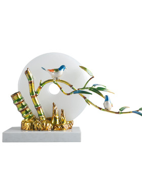 新中式摆件玉石平安扣大理石玄关酒柜禅意书房客厅家居装饰品软装