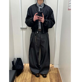 春秋美式立体褶皱廓形弯刀西裤男女生宽松直筒西装裤休闲阔腿裤男