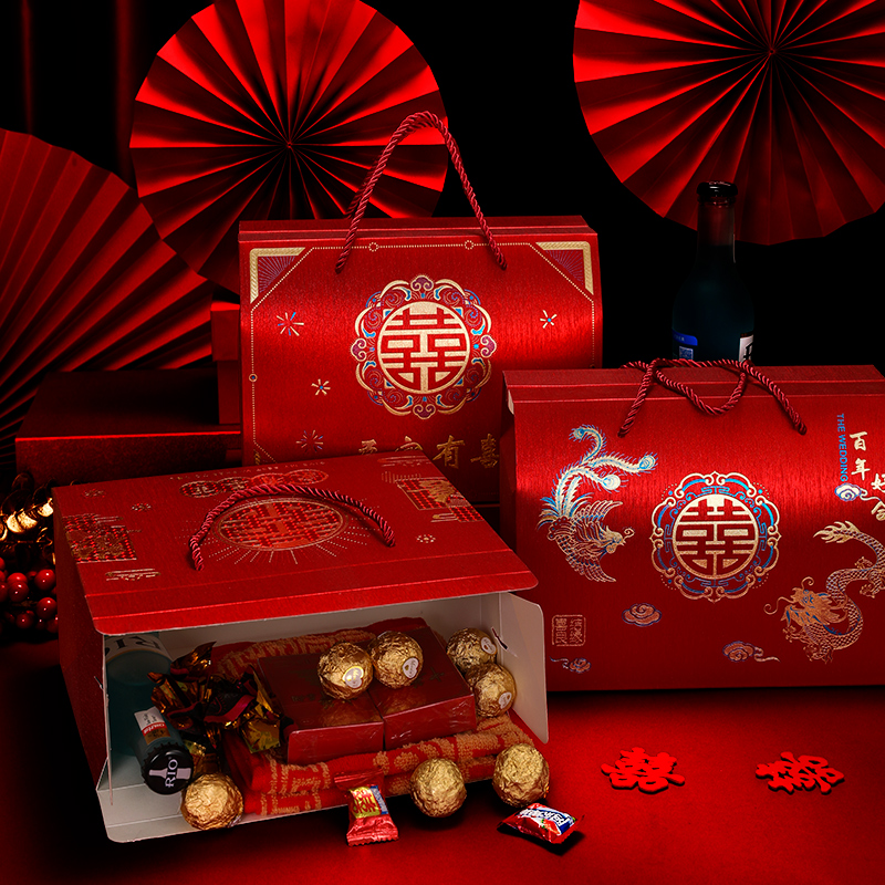 结婚糖盒伴手礼盒婚礼中式大号喜糖袋子包装盒婚庆礼品手提回礼袋