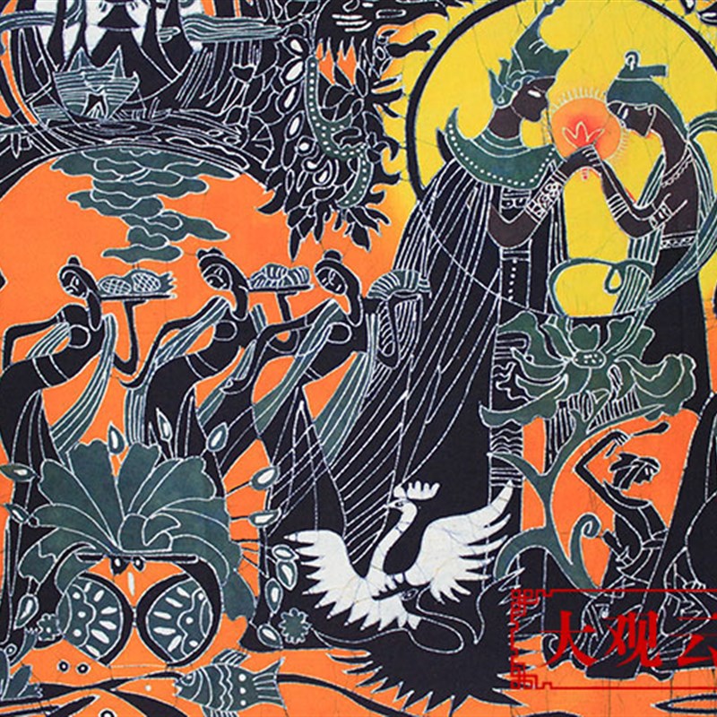 传统民族蜡染画孔雀公主手工艺壁挂客厅餐厅布艺装饰壁画挂画图片