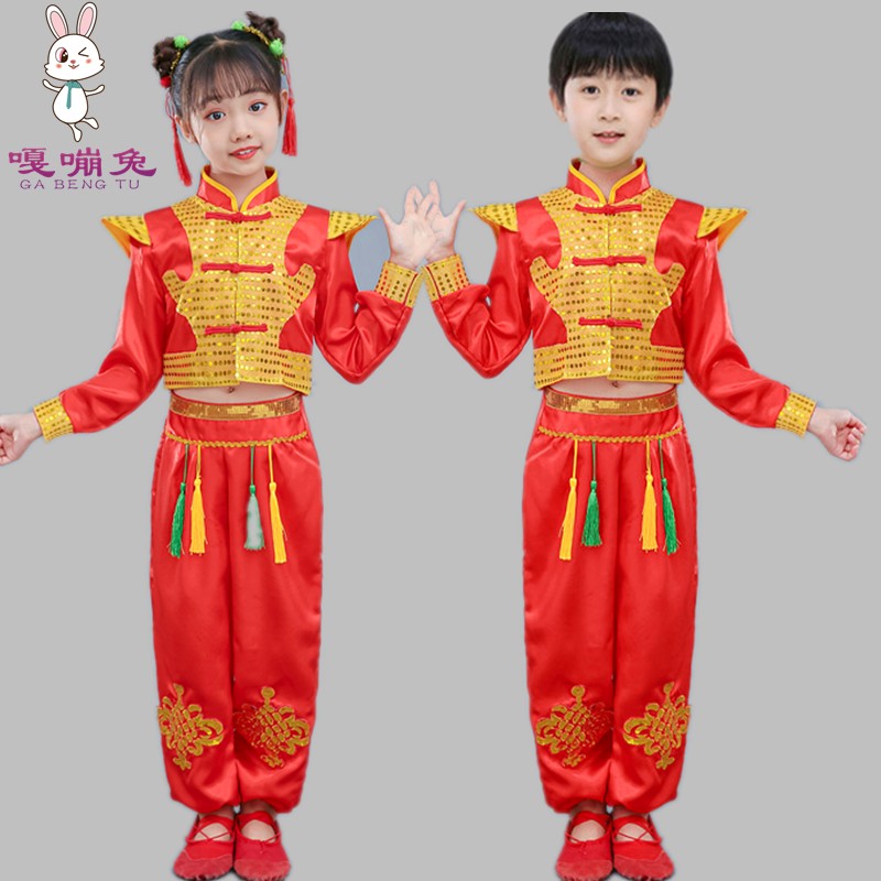 儿童喜庆演出服元旦开门红舞蹈服灯笼手绢打鼓服中国红腰鼓表演服