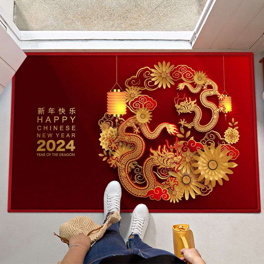 2024龙年地垫红色喜庆进门地垫入户门垫新年家用玄关门口防滑垫子