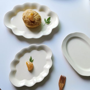 复古奶油色异形盘创意不规则陶瓷餐盘点心盘家用菜盘水果甜品盘