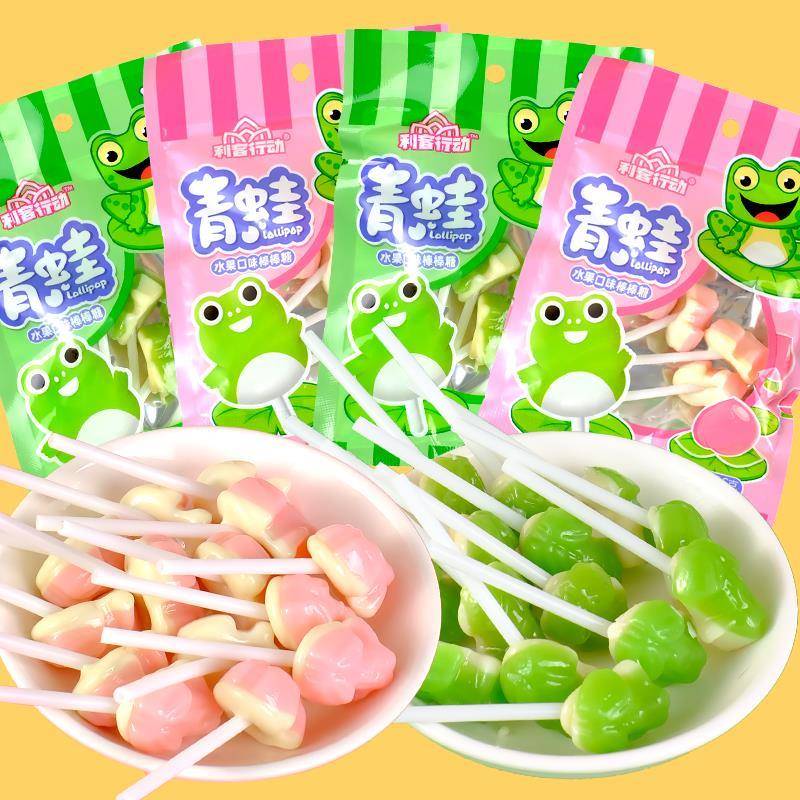 青蛙棒棒糖哈密瓜白桃味水果味糖果儿童分享小零食解馋休闲食品