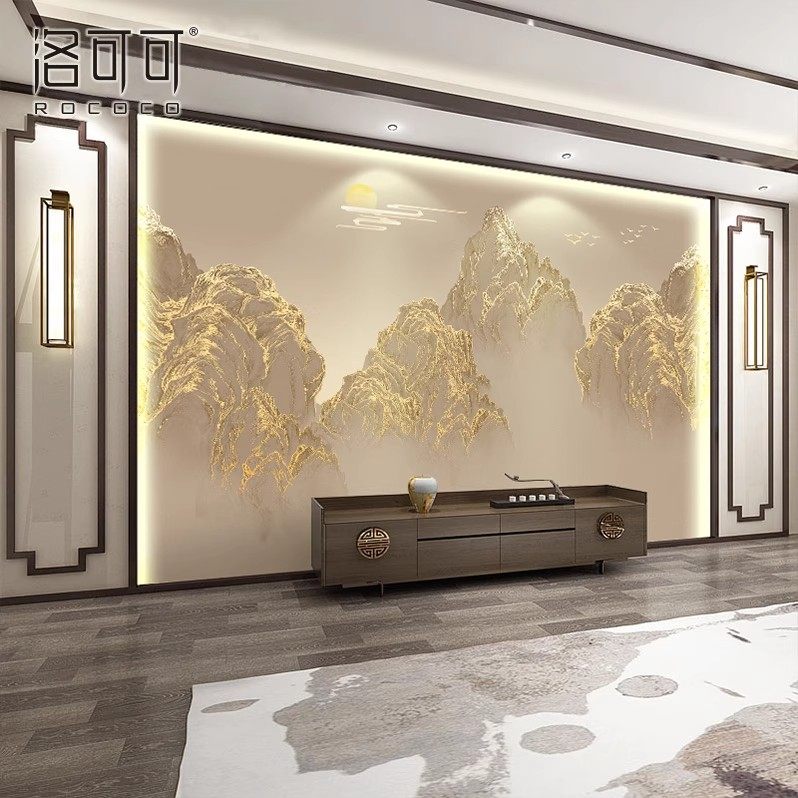 壁纸轻奢2025新中式山水壁布电视背景墙壁画客厅沙发墙布装饰墙纸,家装主材,定制壁画,淘宝优惠券,粉丝福利购,淘宝优惠卷