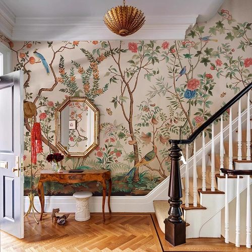墙布定制中式花鸟电视背景墙壁纸