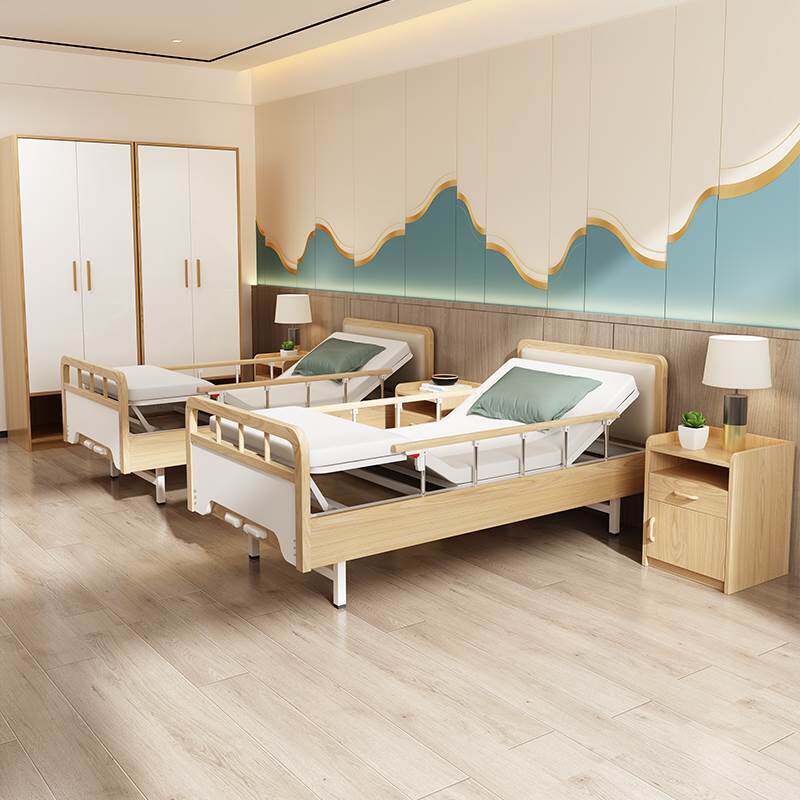 养老院家具适老化老人电动护理床家庭用医用多功能实木带护栏病床