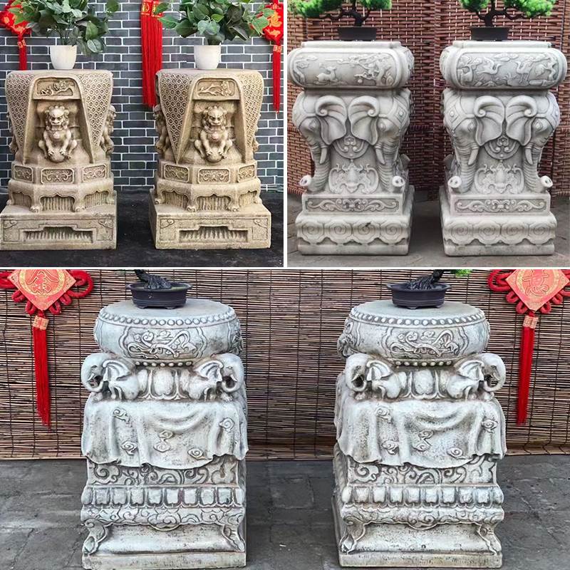 汉白玉石头花架石墩子底座石雕柱墩庭院摆件户外石材庭院石盆景台