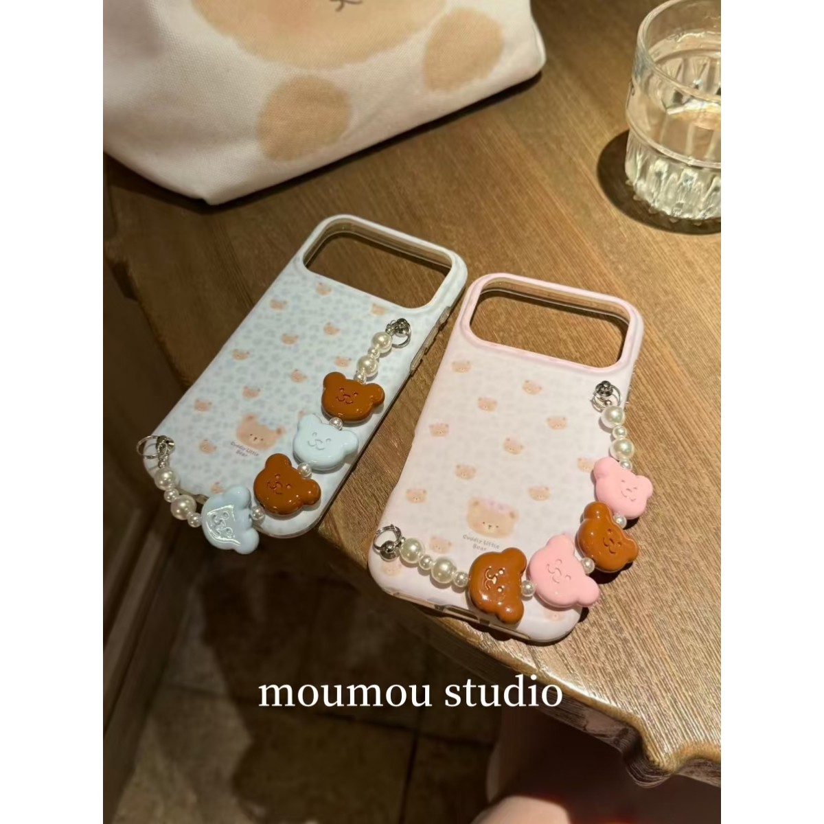 MOMOMOSTUDIOS小众ins可爱粉蓝饼干小熊链条适用iPhone17promax新款16pro苹果手机壳15pro双层17全包防摔软壳