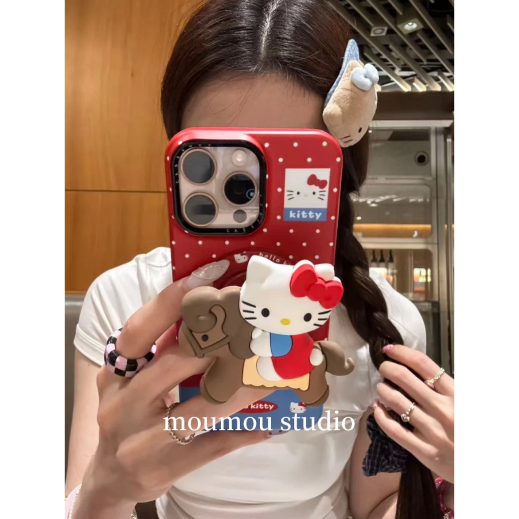 可爱ins红底波点木马KT猫手机壳