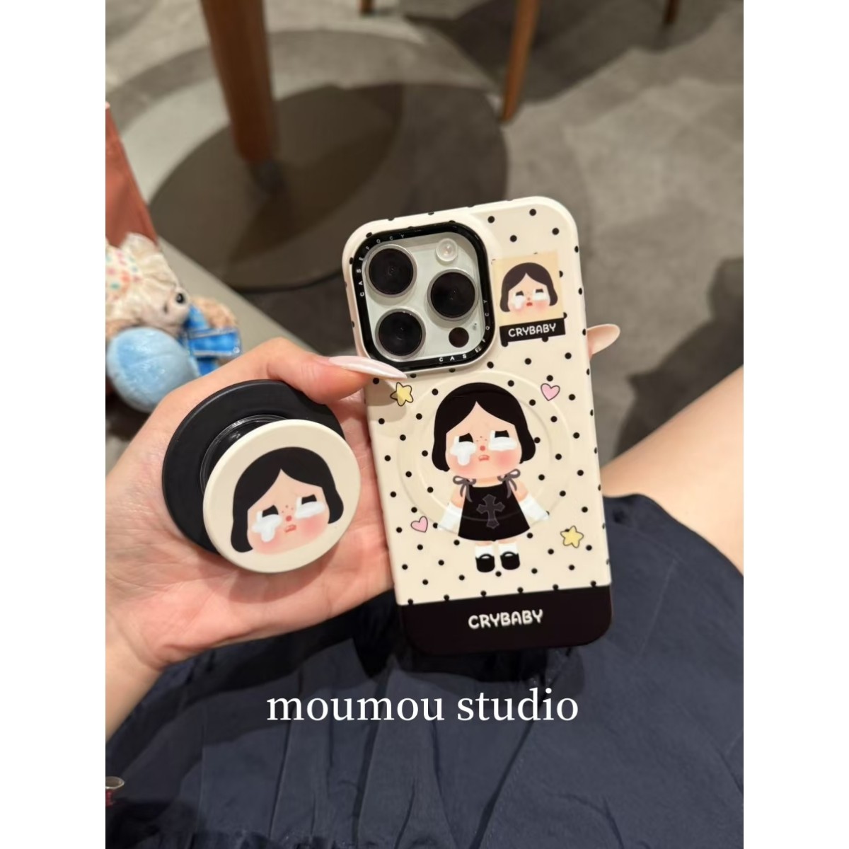 MOMOMOSTUDIOS韩系ins可爱波点哭娃磁吸支架适用iP