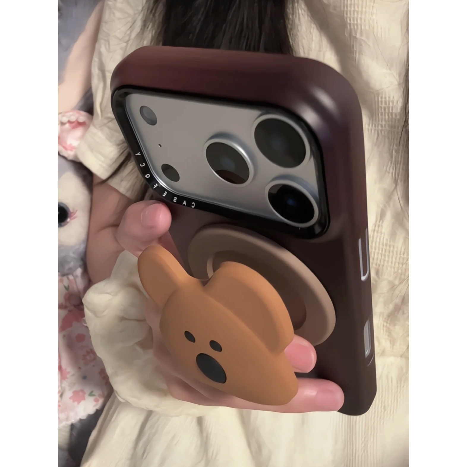 韩系ins撞色浅咖小熊苹果手机壳