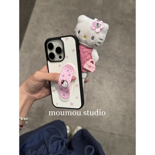 MOMOMOSTUDIOS可爱ins白底粉星星KT创可贴支架适用iPhone16promax新款15pro苹果手机壳14pro亚克力13全包防摔