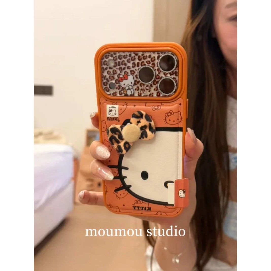 MOMOMOSTUDIOS韩系ins可爱橙色皮质半脸KT猫蝴蝶结适用iPhone17promax新款16pro苹果手机壳15pro全包14保护套,3C数码配件,手机保护套/壳,淘宝优惠券,粉丝福利购,淘宝优惠卷