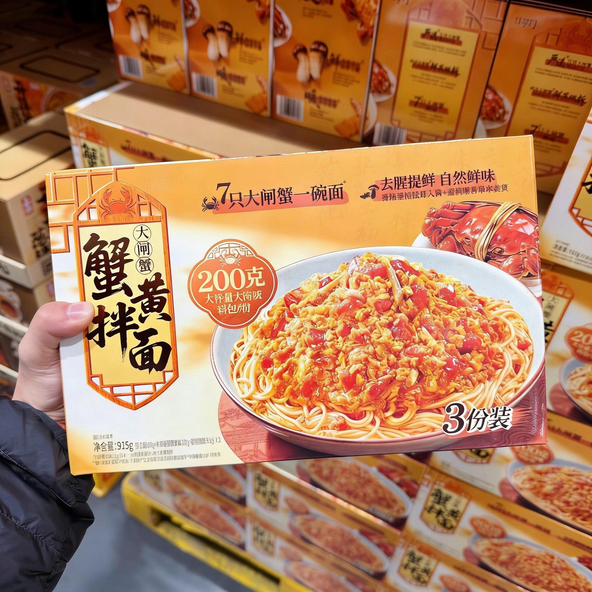 山姆代购 饪掌门大闸蟹蟹黄拌面915g家庭装速食面夜宵食品盒装图片
