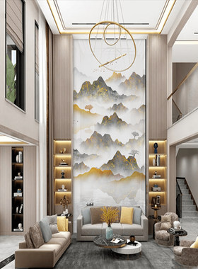 壁画客厅大气山水影视墙布别墅挑高复式楼电视背景墙壁布壁纸玄关