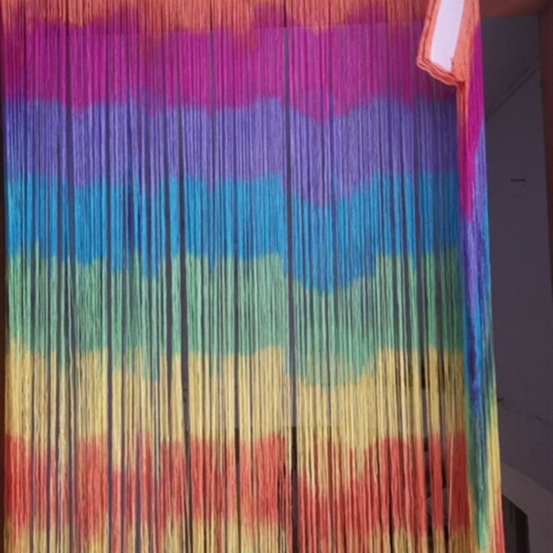 自粘彩色装饰客厅卧室隔断帘线条窗帘 魔术贴段染加密流苏门帘