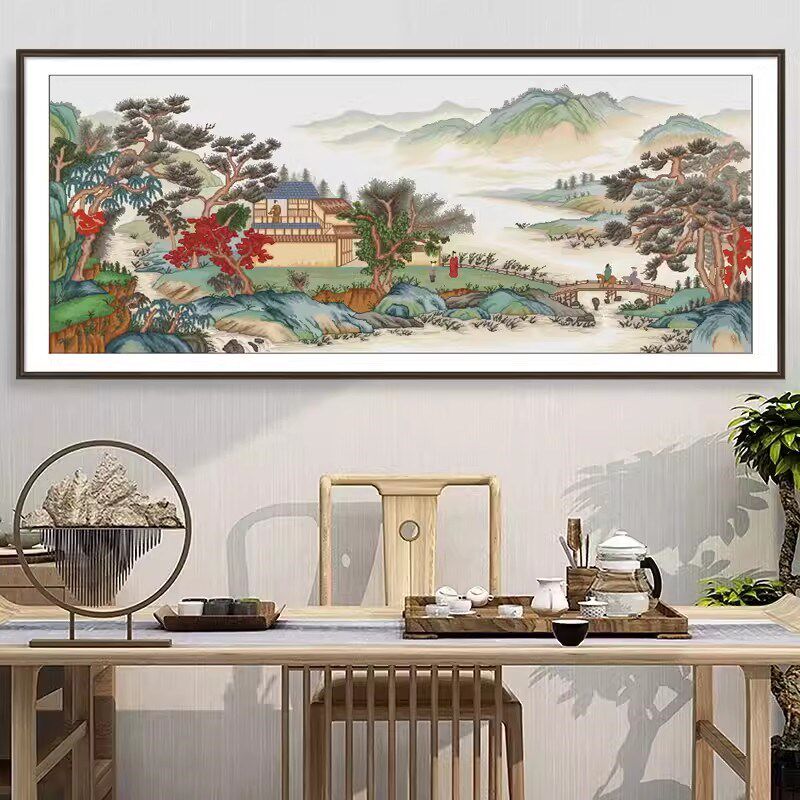 溪谷会友十字绣2024新款线绣客厅大幅山水画风景满绣自己绣手工