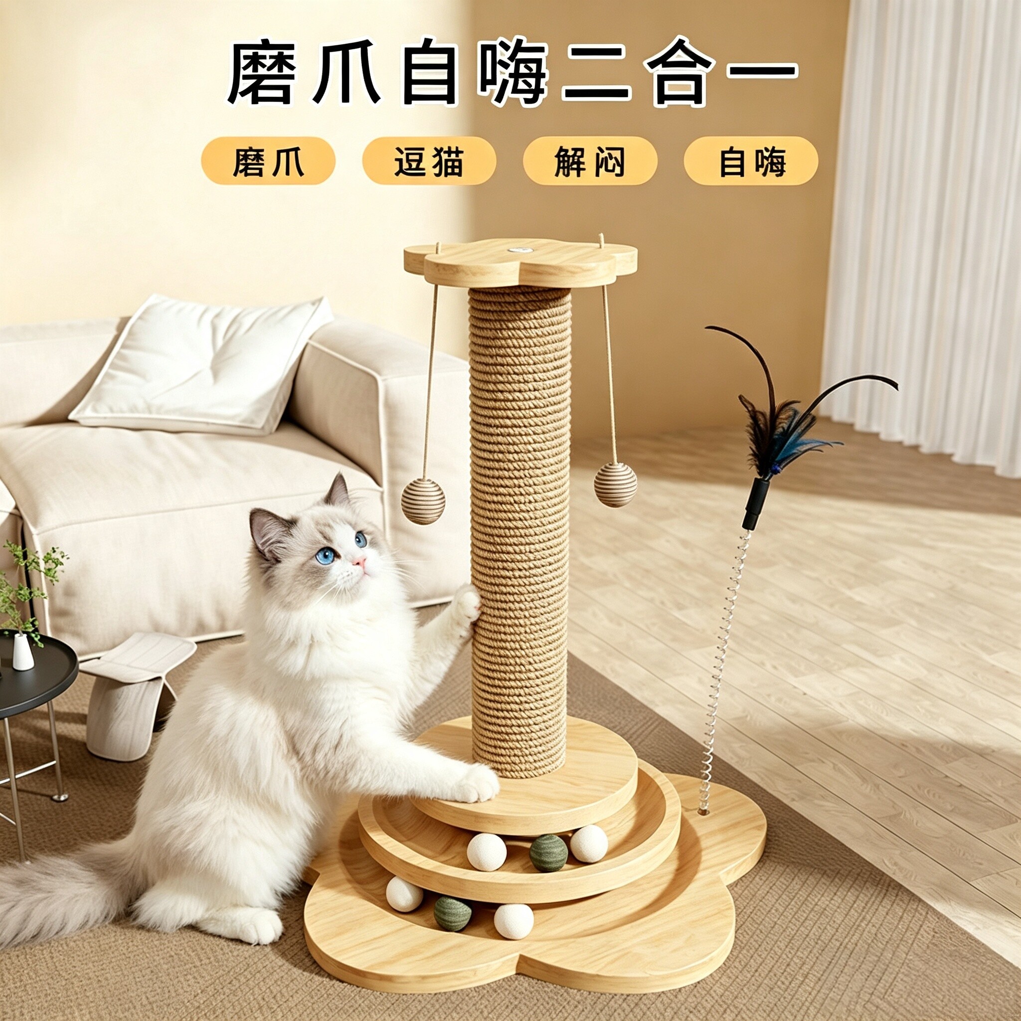 猫玩具猫抓柱板爬架耐磨不掉屑家用猫咪玩具自嗨解闷磨爪玩耍用品