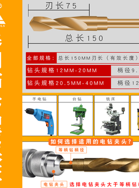 M2小柄麻花钻直柄等柄钻头金属开孔1/2高速钢木工16毫米22mm30mm