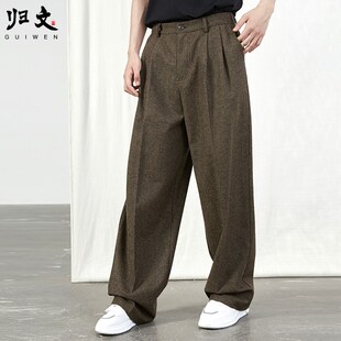 男宽松毛呢裤 2024秋冬羊毛休闲裤 男直筒宽裤 子男长裤 腿裤 咖色西裤