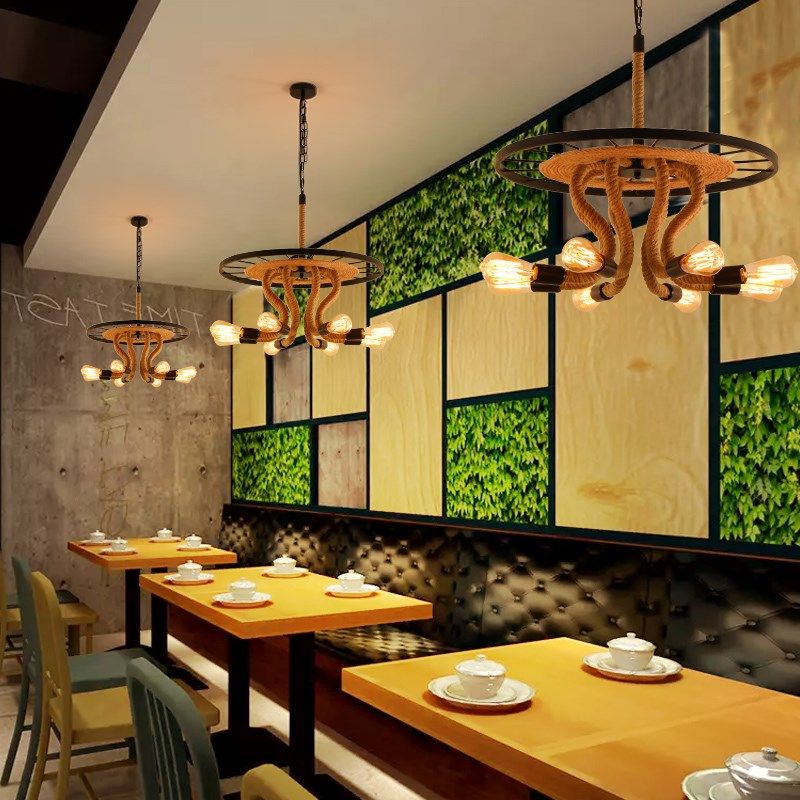 美式工业风创意个性麻绳吊灯服装店复古怀旧装饰铁艺酒吧台乡村灯