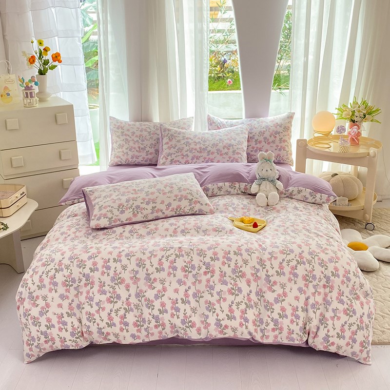 水洗棉四件套双层纱被套床单被罩学生宿舍床上三件套4非全棉纯棉