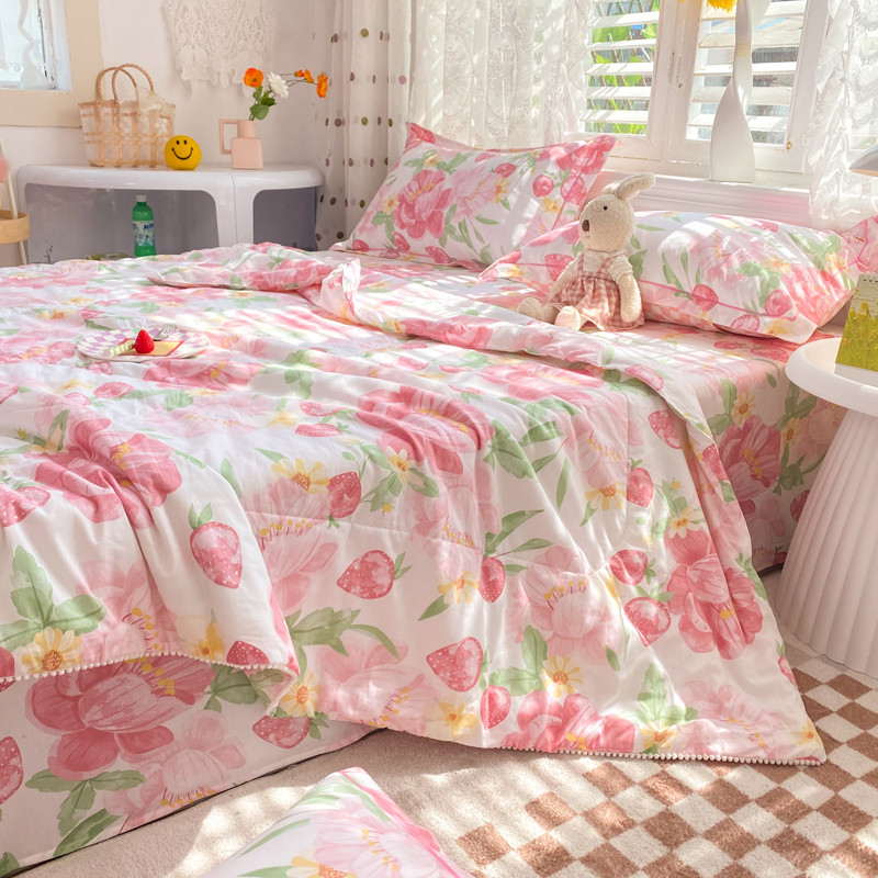 母婴级全棉夏被空调被单双人夏凉被四件套纯棉可水洗薄被夏季清新