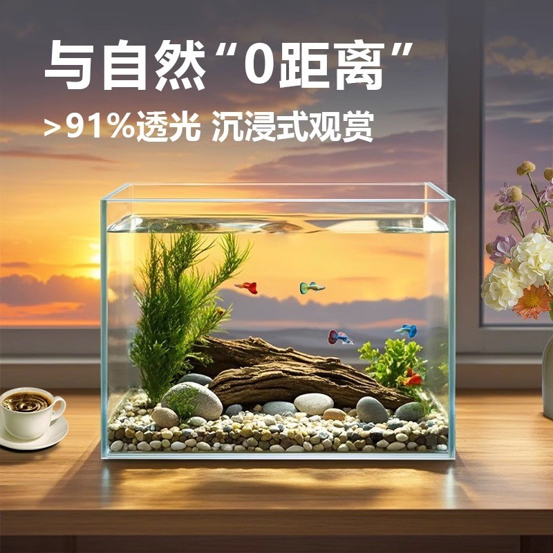超白玻璃斗鱼缸2025新款小型金晶客厅乌龟观赏方形裸缸家桌面专用