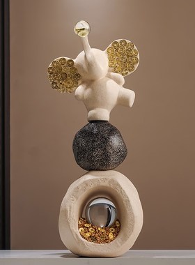 石来运转招财大象摆件玄关电视柜高级感办公室客厅装饰品乔迁礼物